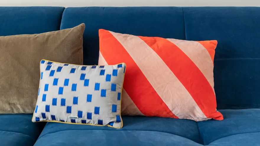 HKLIVING Striped Velvet Koraal Sierkussen