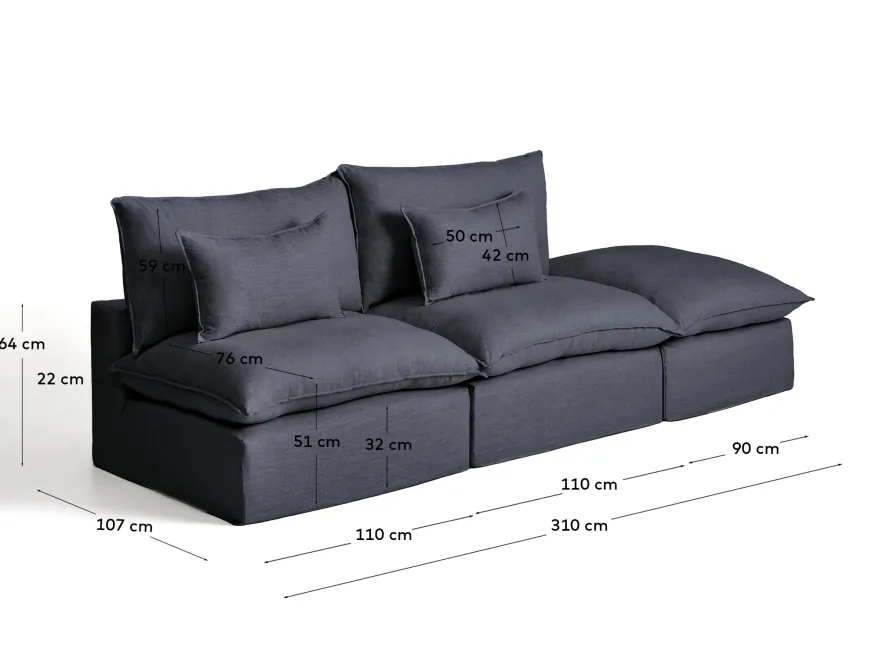 Kave Home Anarela 3-Zitsbank + Hocker