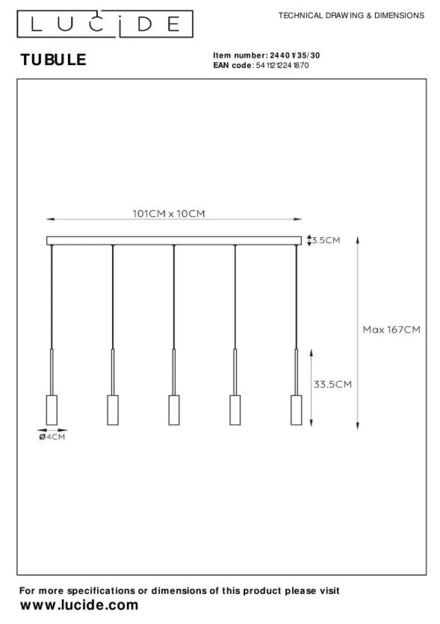 Lucide Tubule Hanglamp