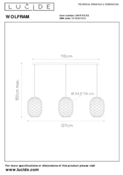 Lucide Wolfram Goud Hanglamp